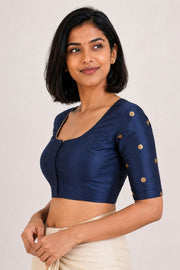 Navy Blue Aari Embroidered Tussar Silk Blouse 10077718