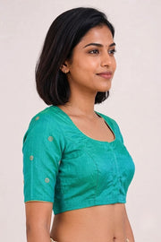 Ocean Blue Aari Embroidered Tussar Silk Blouse 10077730