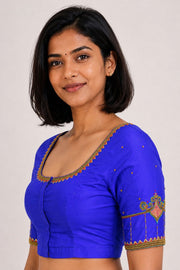 Royal Blue Aari Embroidered Kanjivaram Silk Blouse 10077733
