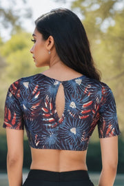 Blue Hand Block Jahota Printed Cotton Blouse 10074992