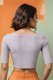 Grey Handcrafted Oxford Cotton Solid Style Blouse 10073190