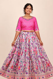 Pink Handcrafted Paithani Lehenga - 10065966