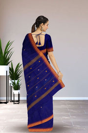 Blue Handloom Chettinad Cotton Saree Without Blouse 10075198