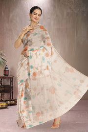 Cream Handloom Printed Chanderi Saree 10071041