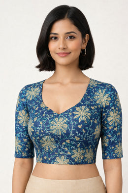 Blue Jahota Printed Cotton Blouse 10073326