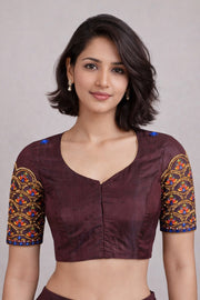 Brown Aari Embroidered Silk Blouse 10068935