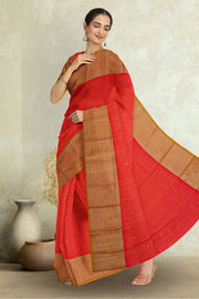 Red Art Silk Kanjivaram Saree With Stripes Design 10076341