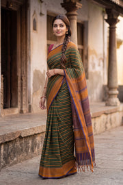 Green Handloom Kanchi Silk Cotton Saree 10077999