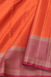 Orange Vegan Silk Kanjivaram Saree with Stripe Design 10077933