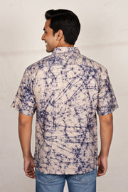 Blue Half Sleeve Batik Printed Cotton Mens Shirt 10076356