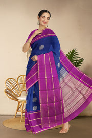 MS Blue Handloom Kanjivaram Soft Silk Saree 10065004