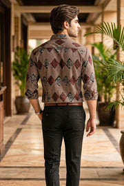 Beige Full Sleeve Ajrakh Printed Cotton Mens Shirt 10076861