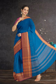 Blue Handloom Chettinad Cotton Saree 10075803