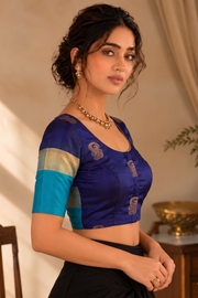 Midnight Bloom Blue Kanjivaram Soft Silk Blouse With Paisley Motifs 10076630