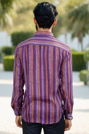 Purple Full Sleeve Vanaspathi Print Modal Silk Mens Shirt 10074061