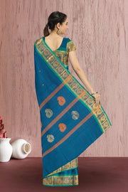 Blue Handloom Chettinad Cotton Saree Without Blouse 10072574