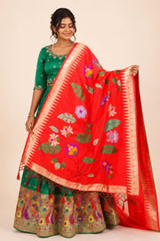 Green Handcrafted Paithani Lehenga - 10064745