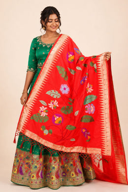 Green Handcrafted Paithani Lehenga - 10064745
