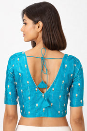 Blue Aari Embroidered Raw Silk Blouse 10066507