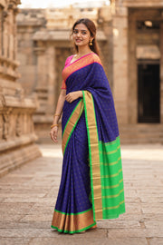 Navy Blue Kanjivaram Silk Saree with Double Side Pallu 10077919