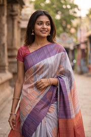 Cadet Grey Jute Weave Kanjivaram Vegan Silk Saree 10074639