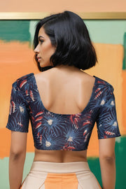 Blue Hand Block Jahota Printed Cotton Blouse 10074997