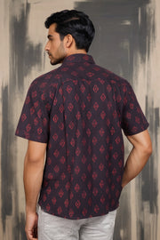 Indigo Handblock Print Pre-Washed Pure Cotton Crop Shirt 10074630