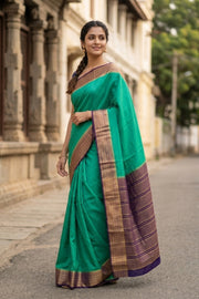 Peacock Green Mysore Semi Crepe Silk Saree 10077804
