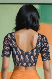 Black Hand Block Jahota Printed Cotton Blouse 10074990