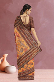 Yellow Kalamkari Printed Malai Cotton Saree 10074685