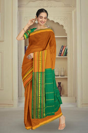 Kanjivaram Vegan Viscose Silk Saree Browny Orange Color and Traditional Design 10075543