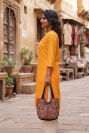Mango Yellow Handcrafted Slub Cotton Kurta 10077429