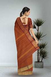 Brown Handloom Chettinad Cotton Saree 10075094