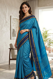 Blue Vegan Silk Kanjivaram Saree With Checks Design 10076327