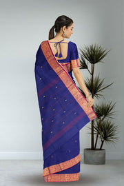 Blue Handloom Chettinad Cotton Saree Without Blouse 10075194