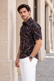 Black Ajrakh Printed Half Sleeve Cotton Mens Shirt 10076824