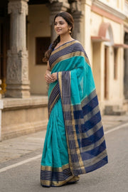 Aqua Blue Semi Mysore Crepe Silk Saree 10077830 