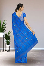 Blue Handloom Jamdani Style Cotton Saree with Blouse 10074216