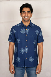 Indigo Handblock Print Pre-Washed Pure Cotton Shirt 10076221