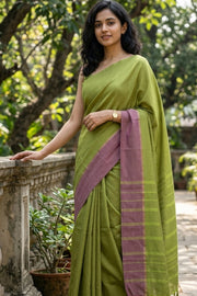 Green Kanjivaram Vegan Silk Saree with Color Block Design 10075556