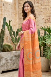 Kanjivaram Pink Vegan Silk Saree With Jute Style Finish 10075596