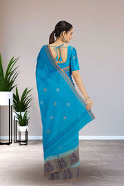 Blue Handloom Chettinad Cotton Saree Without Blouse 10075179