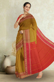 Green Art Silk Kanjivaram Saree With Stripes Design 10076338