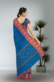 Blue Handloom Chettinad Cotton Saree Without Blouse 10075183