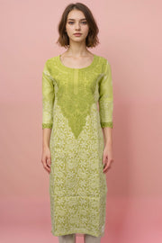 Green Chikankari Embroidery Cotton Kurta 10071466