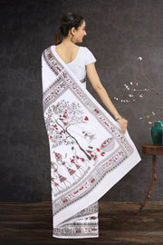 White Warli Print Bengal Cotton Saree 10075303