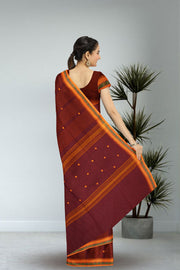 Brown Handloom Chettinad Cotton Saree Without Blouse 10075133