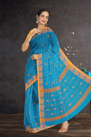 Blue Handloom Chettinad Cotton Saree 10075869