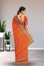 Orange Handloom Chettinad Cotton Saree Without Blouse 10075176