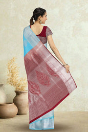 Blue Kanjivaram Vegan Silk Saree with Contrast Pallu 10074867